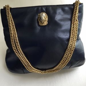 Vintage Ruth Saltz Navy Leather Handbag -- Cougar